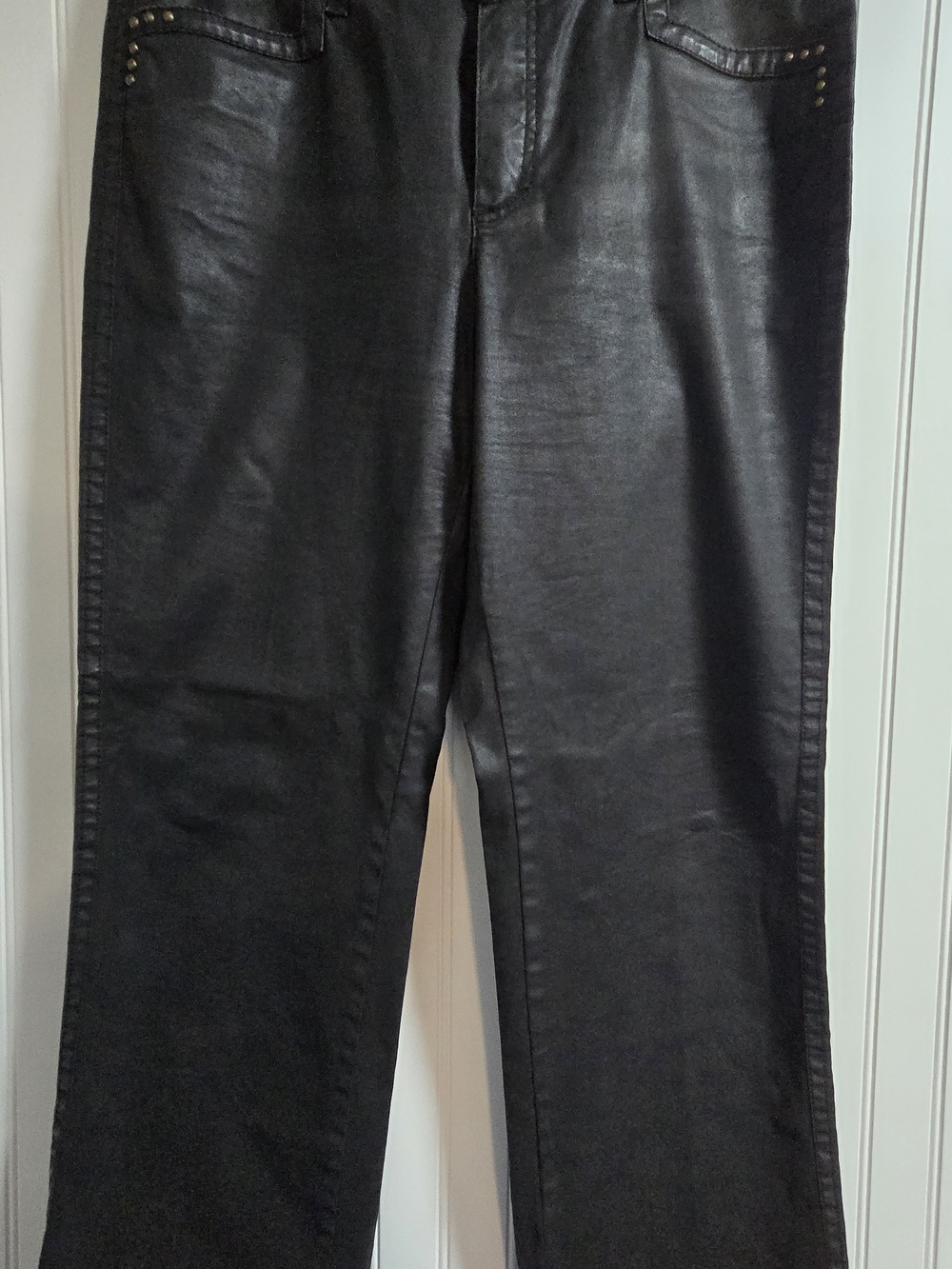 Women's Black Straight-Leg Coated Jeans